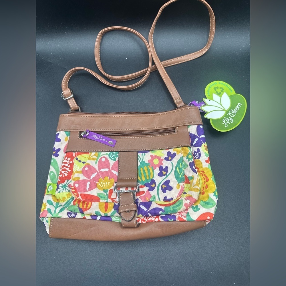 Lily Bloom Vicki Tulip & Tweets Mid Crossbody Bag 9.5" x 8" Allover Print NWT